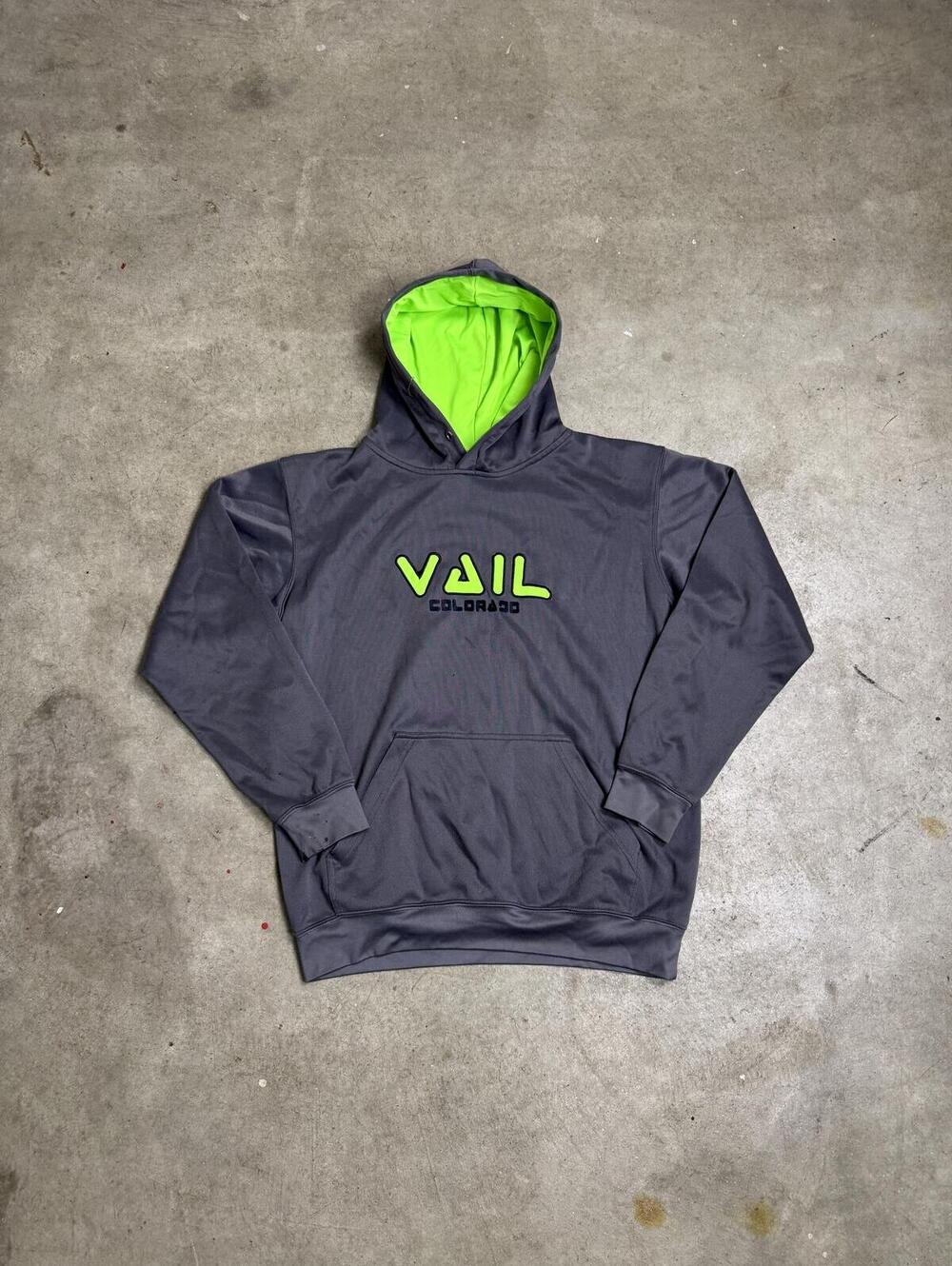 Russell Athletic Vail Colorado Hoodie Charcoal Grey Neon Green